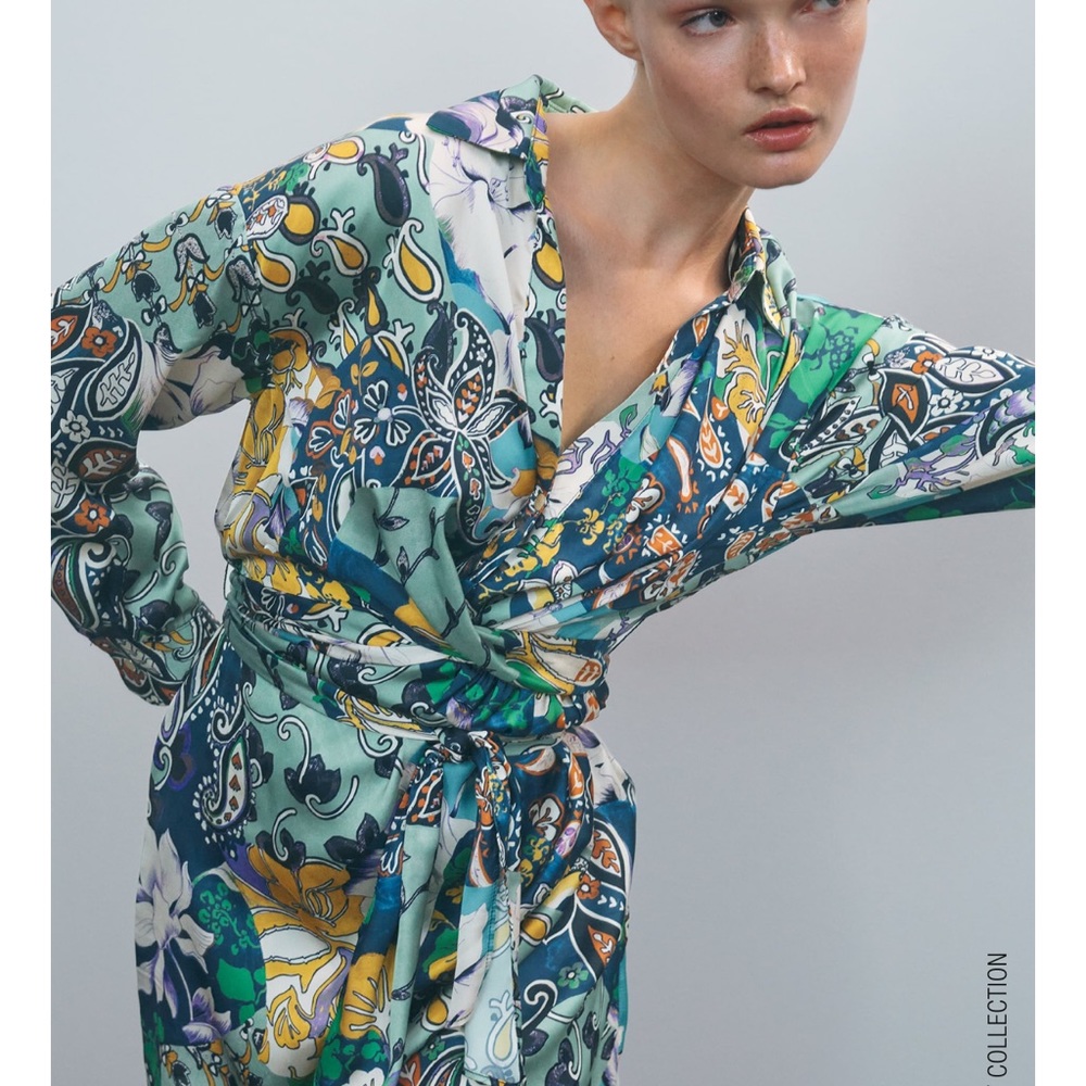❌❌SOLD❌❌NWT patchwork satin wrap dress